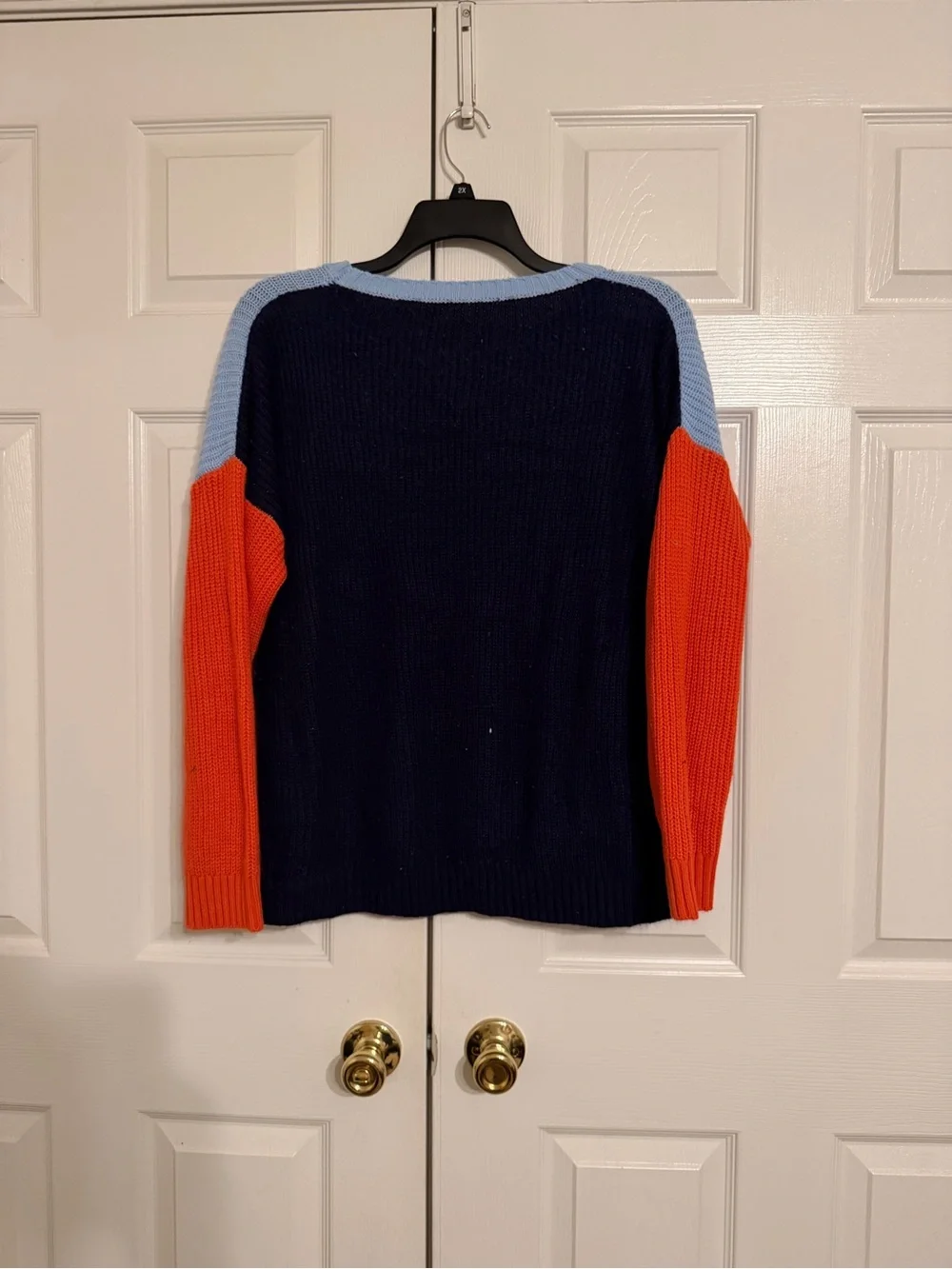 Colorblock Crewneck Sweater - Light Blue with Orange Sleeves